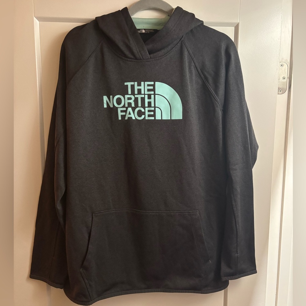 The North Face women’s grey and aqua sweatshirt